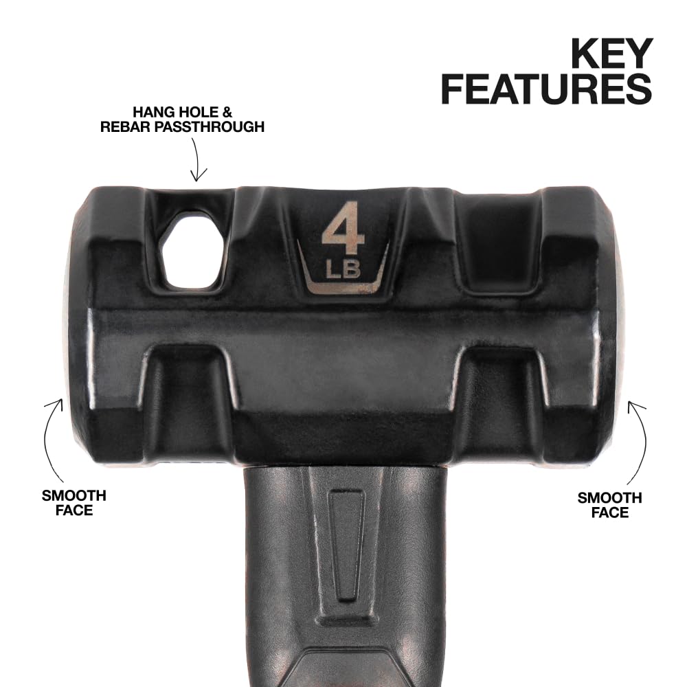 Klein Tools H80694 Sledgehammer, 4-Pound Engineering Hammer with Fiberglass Handle, Shock-Resistant Design for Striking and Demolition, Includes Lanyard Hole