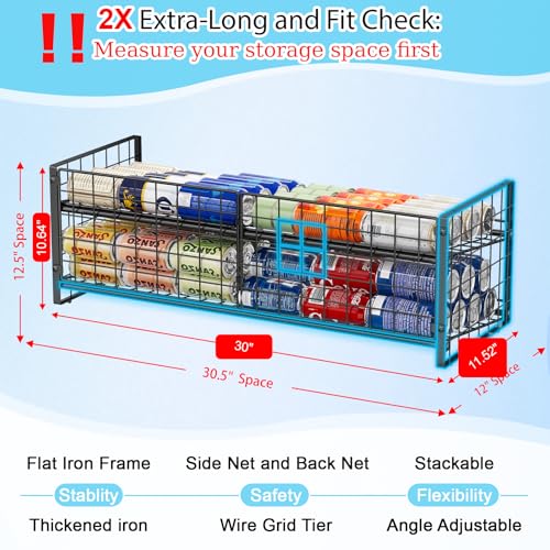 2-Tier-Stackable-Can-Rack-Organizer-for-Pantry-Shelf-Extra-Long-Can-Holder-for-Kitchen-OrganizationHeavy-Duty-Can-Dispenser-for-Canned-Food-Soup-Goods-up-to-64-in-Cabinet-Storage-Black