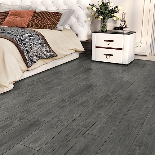 Yullpaper Vinylvloer, grijs, houtlook, pvc-vloertegels, zelfklevend, 90 x 15 cm, zelfklevende tegels, vloer, waterdichte plaktegels, badkamervloer, 4 stuks kleylzelfklevend, grijs - Image 7