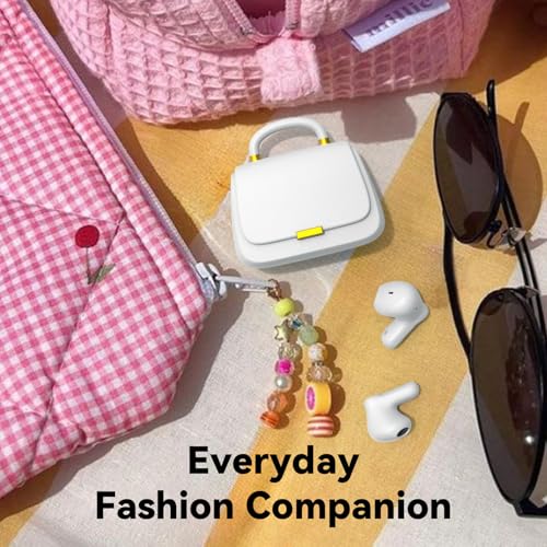 Image of ANCwear Wireless Earbuds with Mini Handbag Case, 22H Playtime, Pearl White | Bluetooth 5.3, 13mm drivers, touch controls and DIY stickers for music, calls, travel, everyday wear and gifting