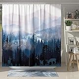 DESIHOM Misty Mountain Shower Curtain Tree Shower Curtain Forest Shower Curtain Woodland Nature Shower Curtain Polyester 72x72 Inch