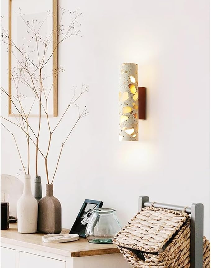 Cylindryczna lampa ścienna LED do sypialni, ciepła lampa 4000 K, cylindryczna lampa nocna w stylu vintage, z kloszem lastryko, do łazienki, salonu lub korytarza.