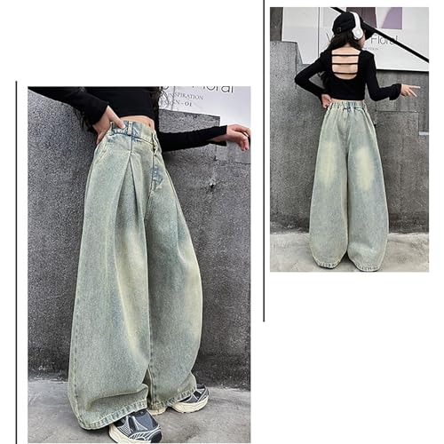 Baggy Blue Jeans for Girls Wide Leg Elastic High Waisted Denim Pants Cute Autumn Trousers Y2k Jeans Streetwear Fashion4