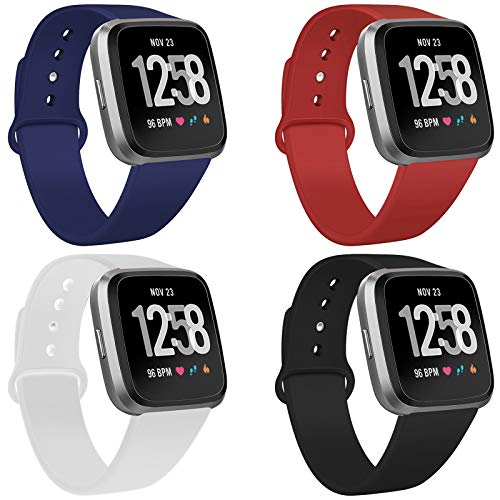 Coperr 4 Packs Bands Compatible with Fitbit Versa/Fitbit Versa 2 / Fitbit Versa Lite for Women and Men, Soft Silicone Sport Strap Replacement Wristband with Ventilation Holes for Fitbit Versa