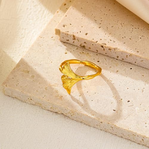 Slyph 14K Gold Plated Adjustable Open Ring for Women, Dainty Knot/Bar/Star/Twist/Sun Stackable Rings Band Statement Jewelry, Minimalist Open Finger Eternity Ring Jewelry Gift3