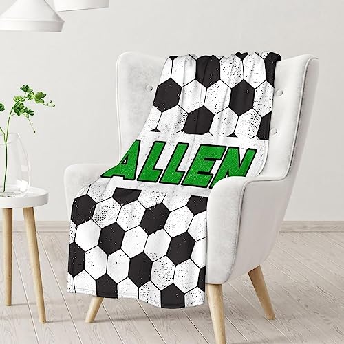 Mercuryelf Custom Soccer Blanket Gifts, 30"x40" Personalized Football Throw Blankets for Boys Kids, Cozy Lightweight Fleece Plush for Sofa Bed Room Decor