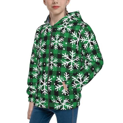Christmas Pattern At Buffalo Plaid Kids Pullover Hoodies Boys Zip Up Sweatshirts Girls Athletic Clothes with Pocket