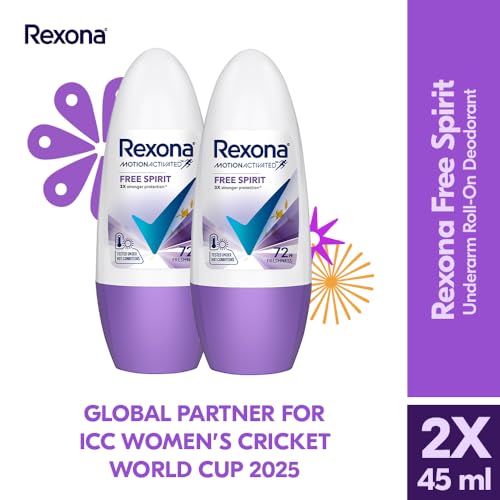 Image of Rexona Motion Activated Roll-On | Free Spirit Underarm Deodorant for Women | up to 72Hr sweat+odour defence | 45 ML (Pack of 2)