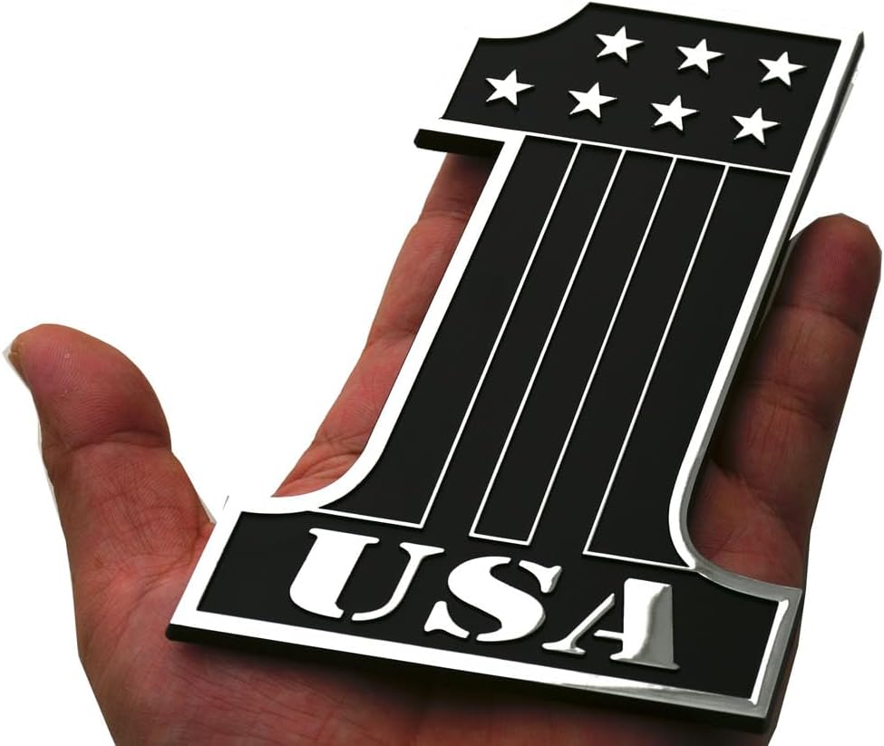 USA #1 Emblem American Flag Number One Badge United States Patriotic 3D Sticker Compatible with Harley Motorcycle Car Truck (Chrome Black)