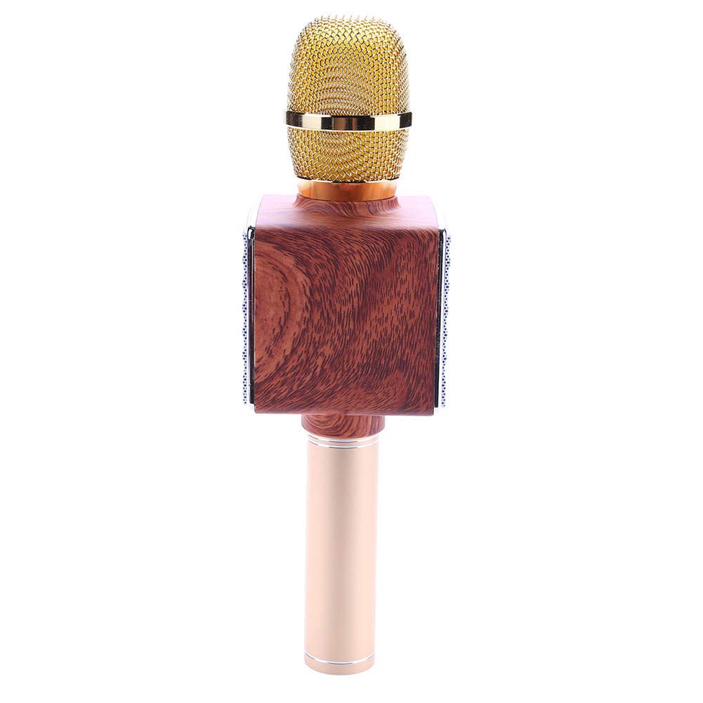 RENJUN Wireless Karaoke Microphone Speaker for Apple iPhone Android Smartphone or PC Family KTV, Outdoor Party Muisc Play Singing and Recording microphone (Color : Deep wood grain)
