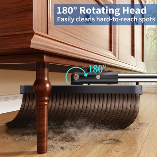 Image of Broom and Dustpan Set for Home, Broom with Dustpan Combo Set with Extra Brush Head & Long Handle, with Dustpan Teeth for Pet Hair, Indoor /Outdoor Sweeping