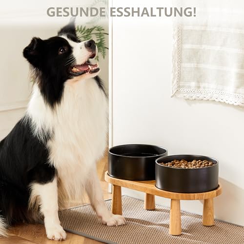 MOPANG Hundenapf Erhöht für Große Hund, Hundenapf Keramik mit Holzständer, Futternapf- und Wassernapf-Set für Hunde, 1800 ml, Dunkelgrau