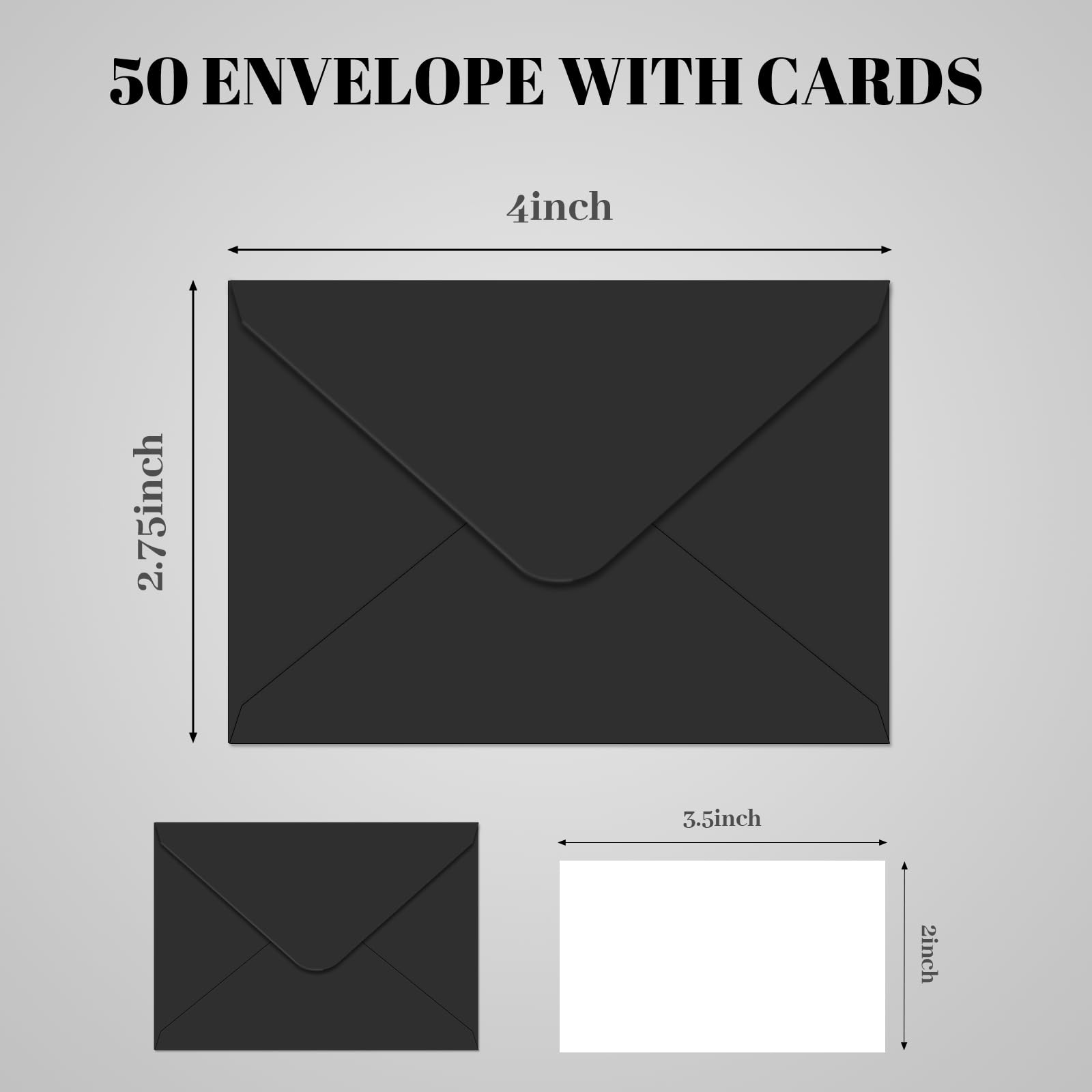 50 Packs of Gift Card Envelopes with Blank Cards,4x2.75 Mini Envelope Business card envelope (50, Black, 4x2.75): 4 x 2.75 inches Black 50