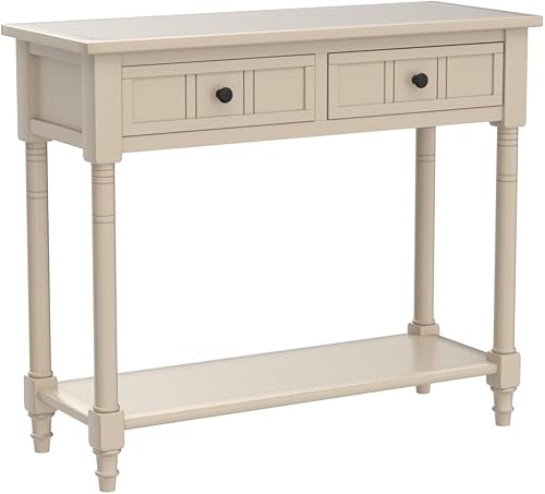 Miniatura 12 de P PURLOVE Daisy Series - Mesa consola pequeña, diseño tradicional con dos cajones y estante inferior para sala de estar y dormitorio