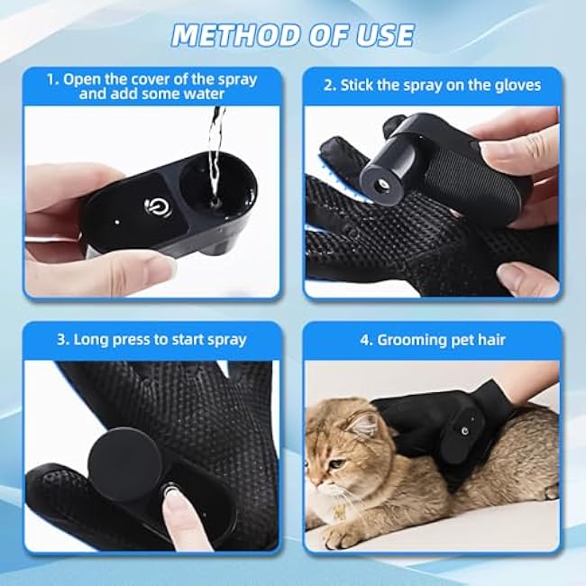 OneNine Upgrade Efficient Pet Hair Remover Glove, Cat & Dog Grooming Gloves for Shedding, Pet Steam Grooming Gloves, Deshedding Steam Glove, Upgrade Spray Cat Grooming Brushes (Blue)-PXLdffI5