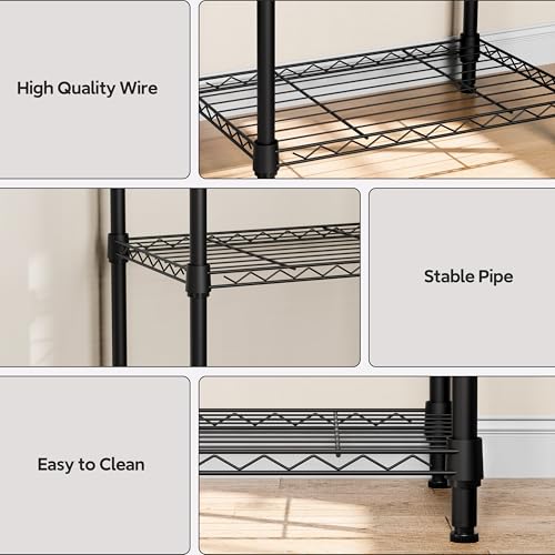 Image of M MZG 4 Tiers Shelf Metal Storage Shelves Wire Rack Closet Organizers for Garage Kitchen Bathroom Laundry Black 11.8 inch D x 17.7 inch W x 41.9 inch H