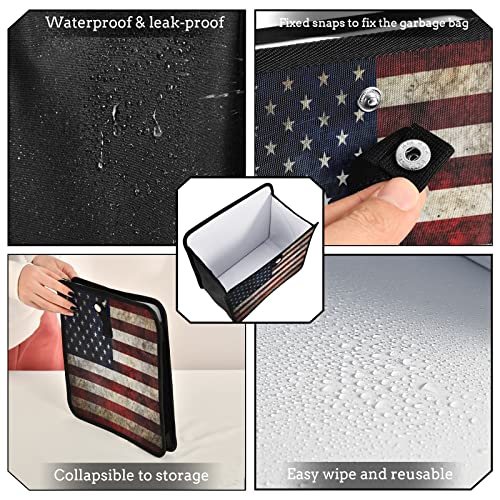 Image of American Flag Vintage Car Trash Can Foldable Hanging Car Trash Bag Bin Auto Garbage Can Leak-Proof Car Organizer(Large)