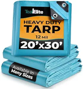Tarps Heavy Duty Waterproof 20x30-12 mil Thick Camping Tent - Blue Tarp 20x30 UV Resistant, Rip & Tear Proof with Metal Grommets Multipurpose Use for Camping, Tent, Boat, RV, Car, & Pool Cover