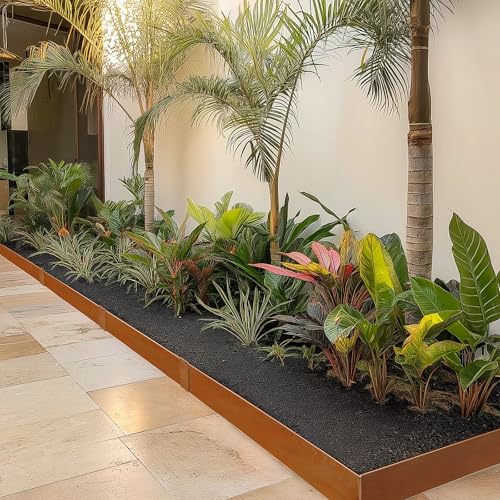 Corten Stahl Landschaft Edging mit Rust Patina Finish 100x15cm L x H 6pcs biegsame Metallstreifen - Hammer-in Rand Grenze mit 7 Clips für Rasen, Hof Weg Teiler (6m gesamt)#LYLB06RT-DE