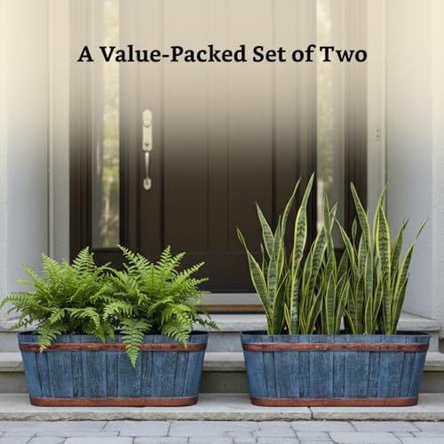 Image of Amazon Brand- Solimo Indoor and Outdoor Rectangular 21 Inch Barrel Flower Planter Pot Best for Terrace /Balcony /Home /Office Decor - Set of 2