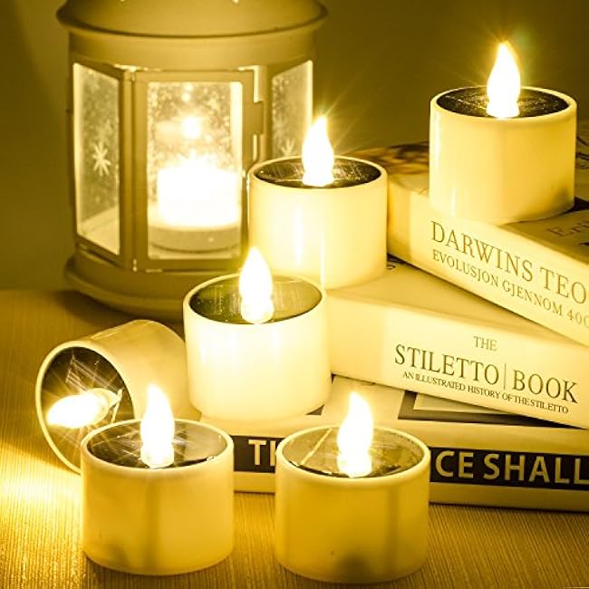 SoulBay 6pcs Solar Power Tea Lights Outdoor Candle Flameless Flicker IP65 Waterproof Rechargeable LED Candles with Dusk to Dawn Sensor for Lantern Garden Camping Party Home Decorations, 2.3 x 2