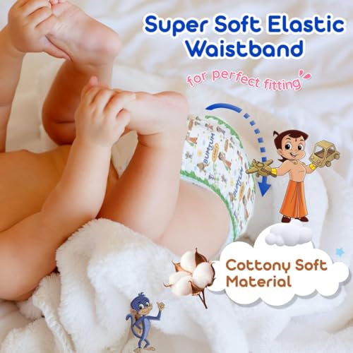 Image of Bumtum Chota Bheem Baby Diapers | Pant Style Baby Diapers Medium Size, 174 Count | Double Layer Leakage Protection Infused With Aloe Vera, Cottony Soft High Absorb Technology (87 Count, Pack of 2)