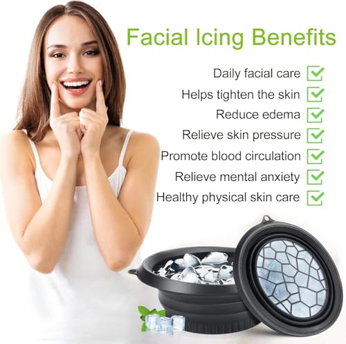 Image of Glivary Face Bowl for Ice with Built-in Icetray, Portable Foldable Silicone Ice Facial Bowl, for Home Ice Bath Facial, Black