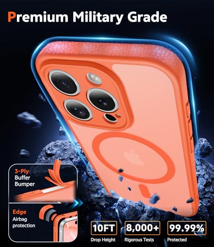 Image of FNTCASE for iPhone 16 Pro Case: Matte Magnetic Phone Cases with Screen Protector Compatible with Magsafe Slim Anti Yellowing Rugged Shockproof Protective Translucent Cell Phone Cover (C-Orange)