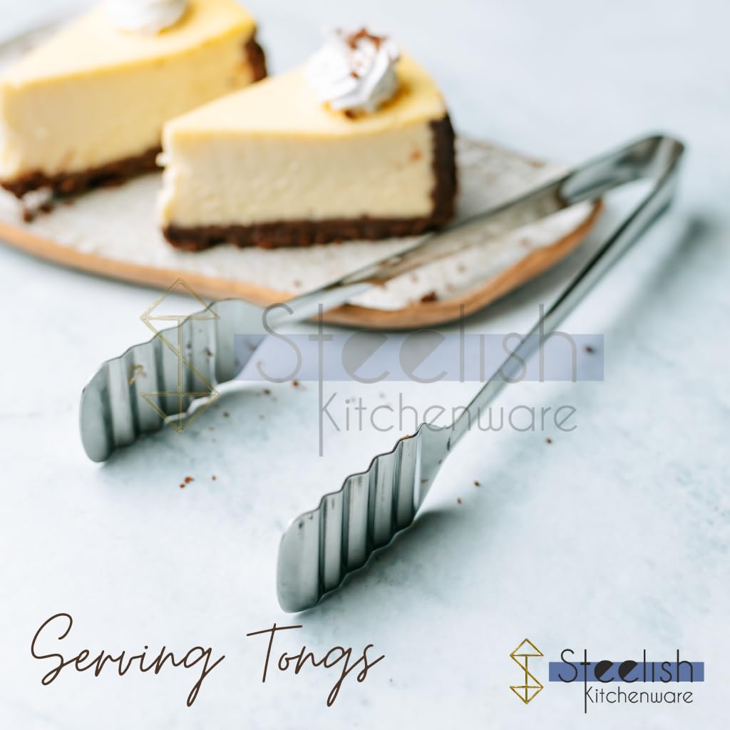 Steelish Stainless Steel Serving Tong | Multipurpose Kitchen Tool to Serve Sandwiches, Cakes, BBQ, Grilling & Buffet | Durable, Easy-Grip Tongs for Home, Hotel & Catering Use (1 Piece)