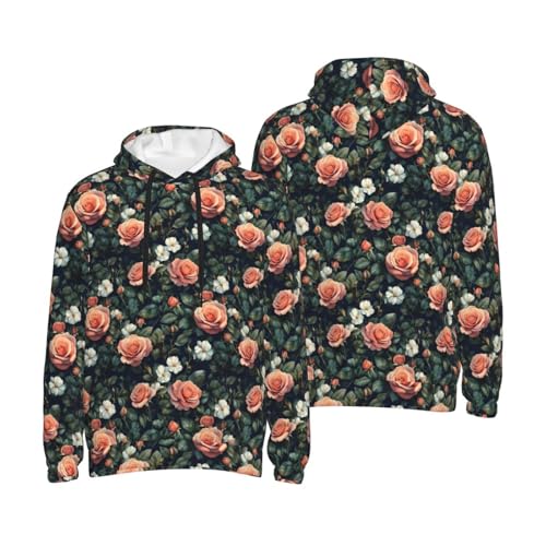 Hoodies For Men - Pink Rose Print Long Sleeve Casual Men'S Hoodies & Sweatshirts Pullover With Pocket4