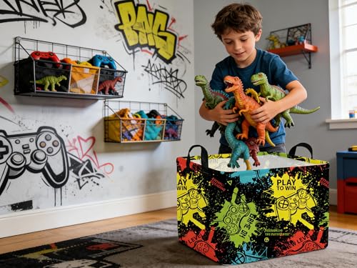 Image of Rectangular Kids Storage Basket,Game Basket for Boys Kids,Waterproof foldable storage baskets,Game Bin,Gift Baskets,Boys Room Decor(Games)