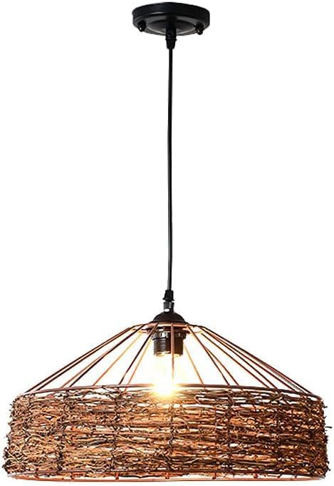 Lustre rétro chinois en rotin suspension ouverte anti éblouissement salon 50cm