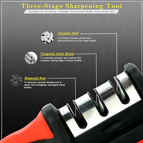 Image of 3-in-1 Professional Grade Knife Sharpener Pack of 1, Easy Handle Grip with Stable Base, 3-Stage Sharpening Tool for All Types of Knives