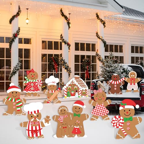 10Pcs Christmas Gingerbread Decorations Outdoor Gingerbread Man Yard Signs with Stakes Xmas Gingerbread Lawn Signs for Xmas Holiday Garden Lawn Patio Pathway Decor Outside