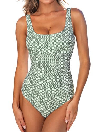 CUPSHE Women's One Piece Swimsuit Square Neck Bathing Suit Wide Straps Back Hook Cutout Ruched Swimwear, M
