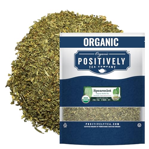 Image of Positively Tea Company, Organic Spearmint Leaf, Herbal Tea, Loose Leaf, USDA Organic, 1 Pound Bag