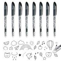8 Erasable Pens Black, 0.5mm Friction Ink Pens with Rubber Erasers on End, Rub Out Pen for Kids and Adults, Smooth Writing School Office Stationery for Notes, Notebook, Editing (Black)