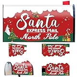 Tandefio Christmas Santa Magnetic Mailbox Cover 21 x 18 Inch Standard Size Mailbox Wrap Decorative Red Post Letter Box Cover for Xmas Holiday Winter Garden Outdoor Decorations, Express Mail North Pole
