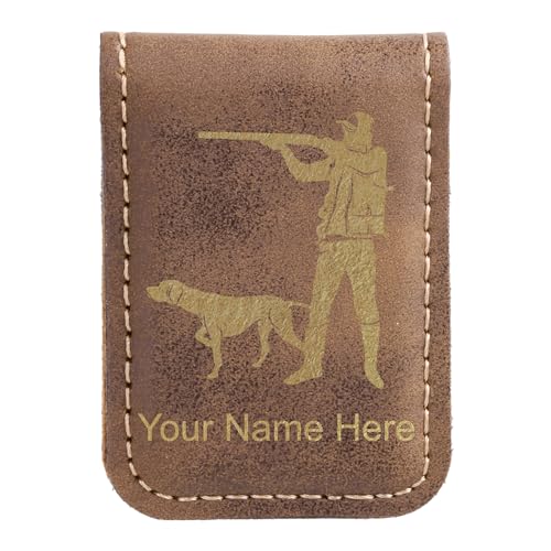 LaserGram Slim Magnetic Money Clip, Hunter with Dog, Personalized Engraving Included (Rustic)