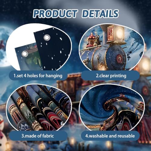 AIBIIN Believe Express Backdrop Blue Polar Christmas Decorations Photography Background Winter Christmas Train Santa Eve Decor Banner for Xmas Photo Studio Props 84 x 59inch — view 3