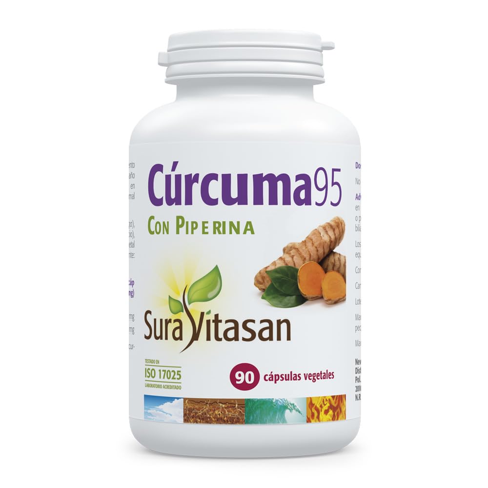 SURA VITASAN Cúrcuma 95 90 Cápsulas | 95% Curcuminoides con Piperina, Alta Potencia Antiinflamatoria, Salud Hepática, Confort Digestivo y Inmunitario