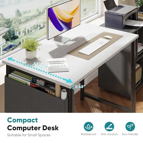 Image of OLIXIS Small Computer Desk, 31 Inch Gaming Desks for Home Office | Writing Study Craft Work Table, Computer Workstation for Bedroom Small Spaces with Storage Bag, White