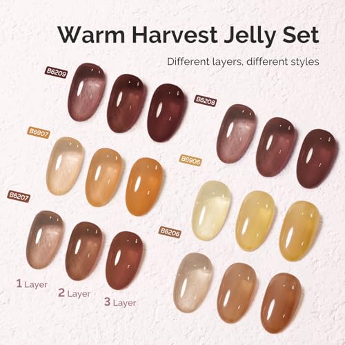 Image of MelodySusie Jelly Gel Nail Polish Set,6 Transparent Colors,Milky or Jelly Texture,Warm Harvest Colors Soak Off UV LED Light Cure or Salon Manicure and Nail Art DIY at Home 15ML 0.3Fl Oz