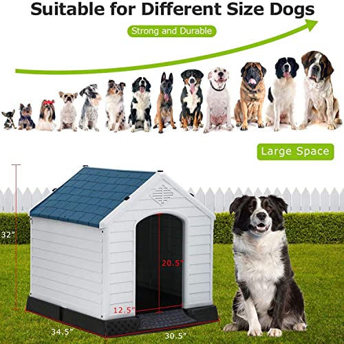 FLL Large Dog House for Large Medium Dogs 32x30.5x34.5 inches Plastic Water Resistant Dog Houses with Base Support for… - Image 8