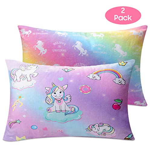 Nidoul Toddler Pillowcases, 2 Pack Unicorn Rainbow Kid Pillow Cases, 14"x19"for 13"x18", 12"x16"