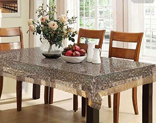 Rarebit Merchandise PVC Transparent-40 x 60 inch 4 Seater Center Table Cover with Golden Lace, Cover for Rectangular Table Center (Golden), Standard