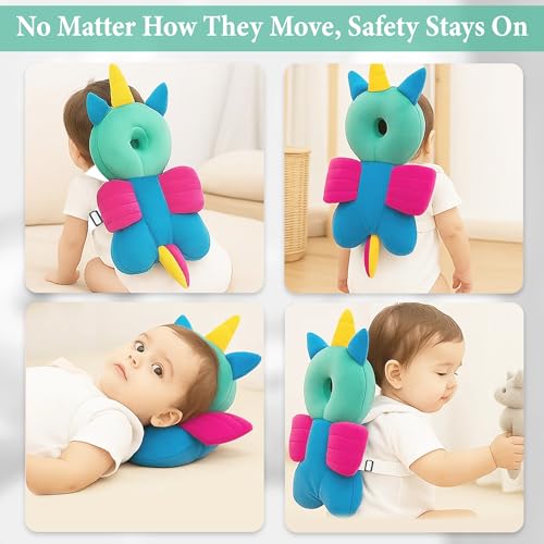 Image of GLUN Baby Head Protector Backpack, Pack of 1 Cute Unicorn Soft Cushioning, Adjustable Shoulder Belt, Head Protection Back for 6-18 Month Toddler Kids