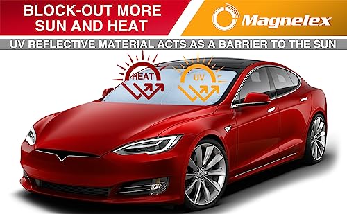 Image of Magnelex Tesla Windshield Sun Shade for Model S 2012-2026 - Reflective Polyester Blocks Heat & Sun, Foldable Car Window Sun Blocker, Mirror Cut-Out, Fade-Resistant Sunshade, Tesla S Accessories