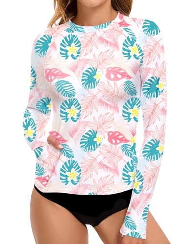Long Sleeve Swimsuits Rash Guard Bathing Suit for Women UPF 50+ SPF UV Protection Shirts with Pockets