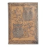 M & N Designs Handicrafted Paper Owl Embossed on Leather Journal with C Lock Notepads for Men & Women Best Gift for Art Sketchbook, Travel Diary